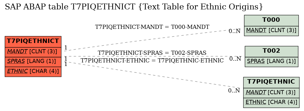E-R Diagram for table T7PIQETHNICT (Text Table for Ethnic Origins)