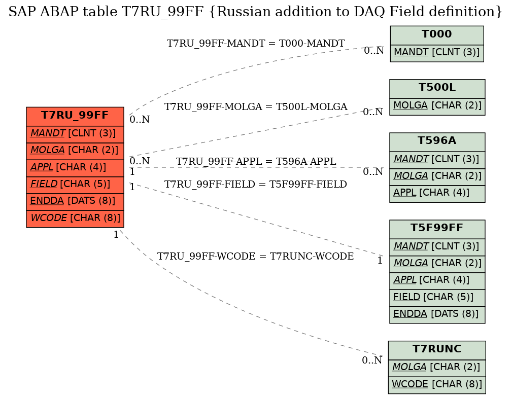 E-R Diagram for table T7RU_99FF (Russian addition to DAQ Field definition)