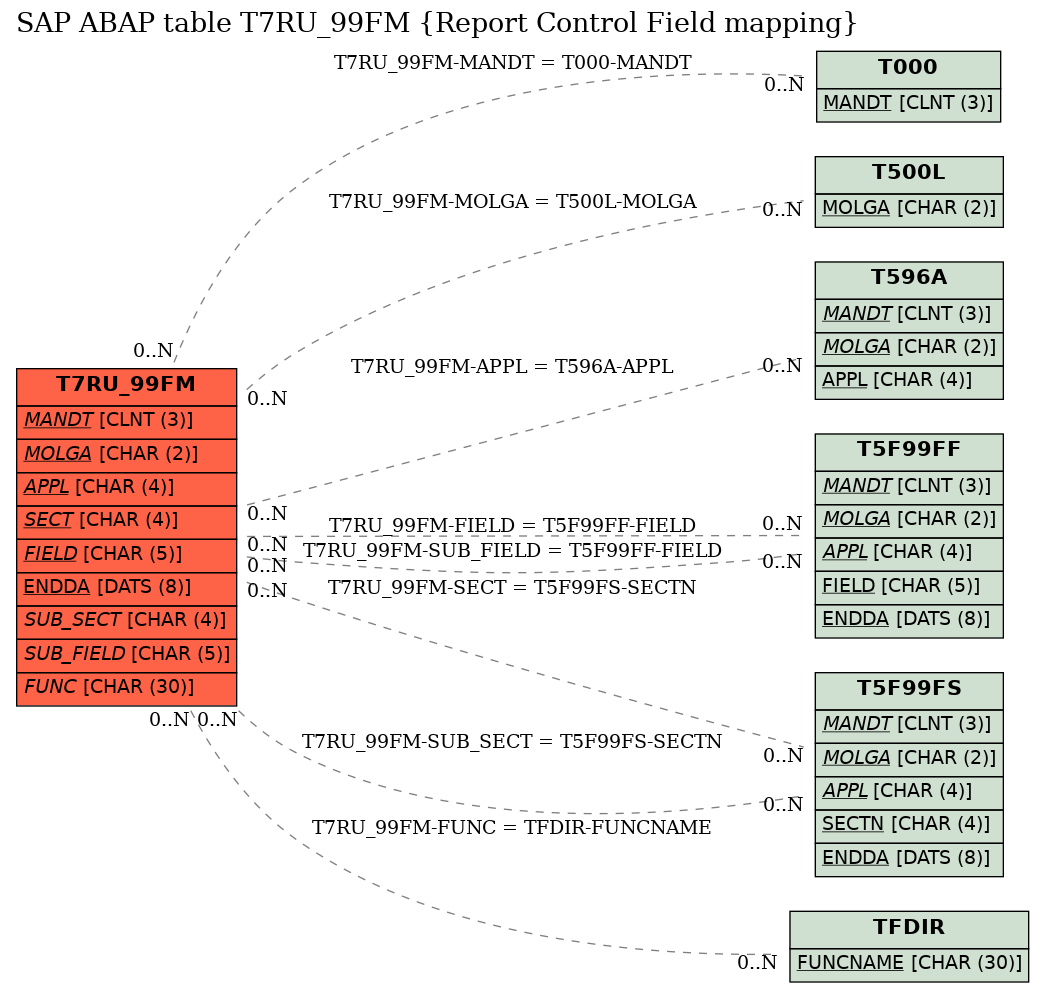 E-R Diagram for table T7RU_99FM (Report Control Field mapping)