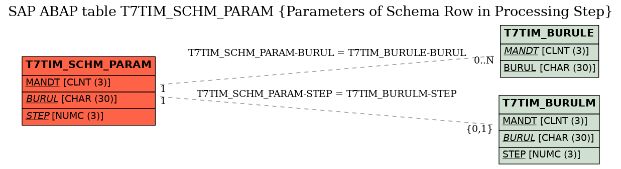 E-R Diagram for table T7TIM_SCHM_PARAM (Parameters of Schema Row in Processing Step)