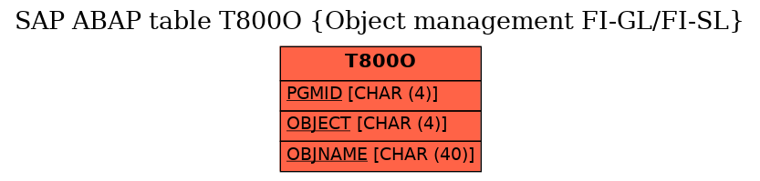 E-R Diagram for table T800O (Object management FI-GL/FI-SL)