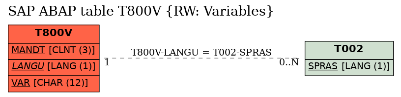 E-R Diagram for table T800V (RW: Variables)