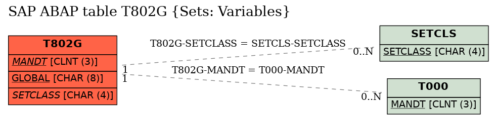 E-R Diagram for table T802G (Sets: Variables)