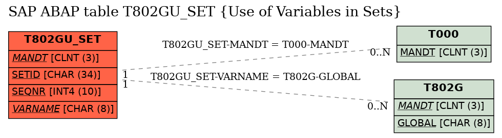 E-R Diagram for table T802GU_SET (Use of Variables in Sets)