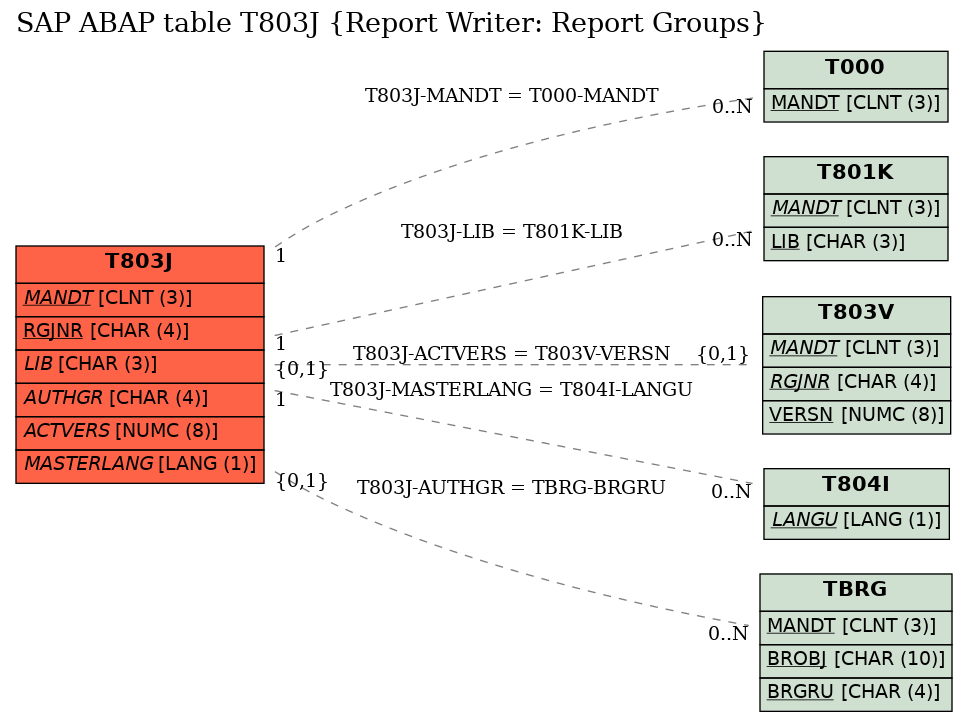 E-R Diagram for table T803J (Report Writer: Report Groups)