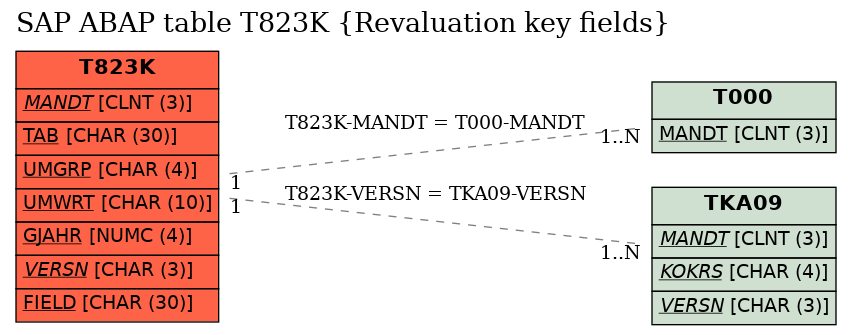 E-R Diagram for table T823K (Revaluation key fields)