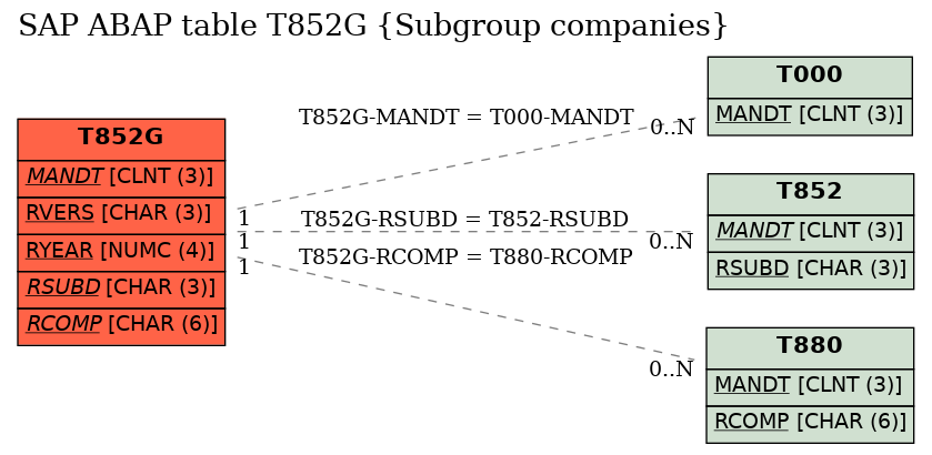 E-R Diagram for table T852G (Subgroup companies)