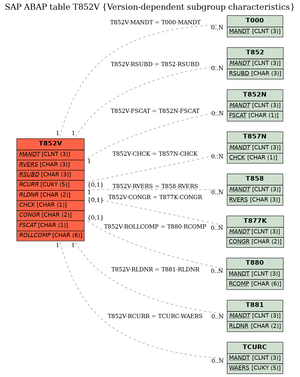 E-R Diagram for table T852V (Version-dependent subgroup characteristics)