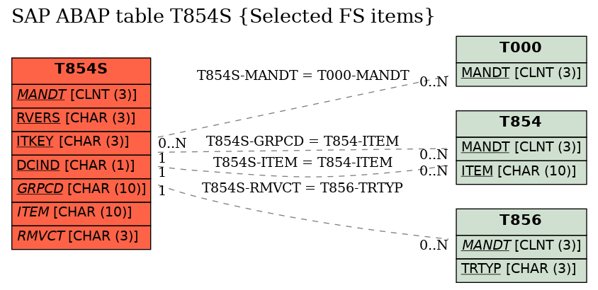 E-R Diagram for table T854S (Selected FS items)