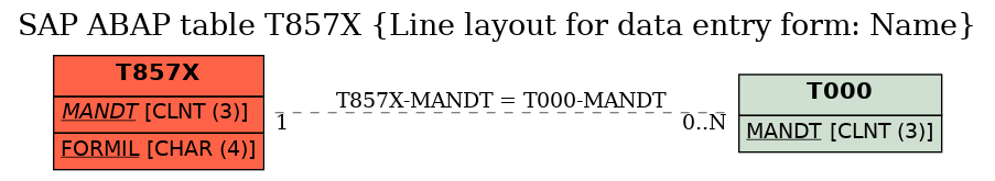 E-R Diagram for table T857X (Line layout for data entry form: Name)