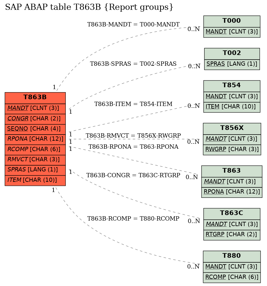 E-R Diagram for table T863B (Report groups)