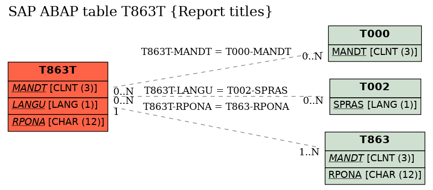 E-R Diagram for table T863T (Report titles)