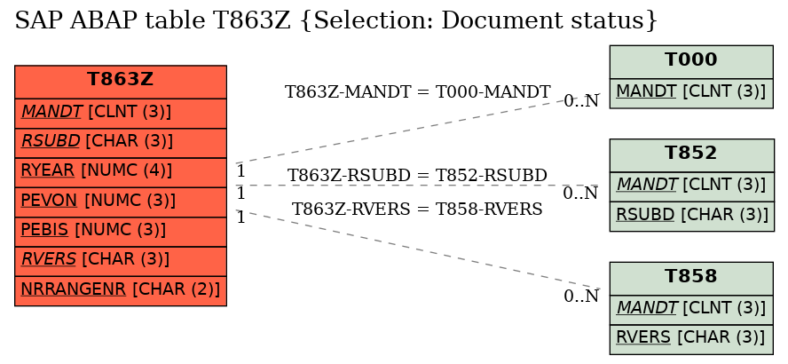 E-R Diagram for table T863Z (Selection: Document status)