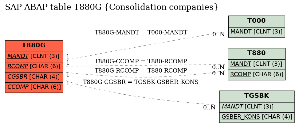 E-R Diagram for table T880G (Consolidation companies)