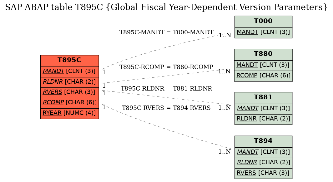 E-R Diagram for table T895C (Global Fiscal Year-Dependent Version Parameters)