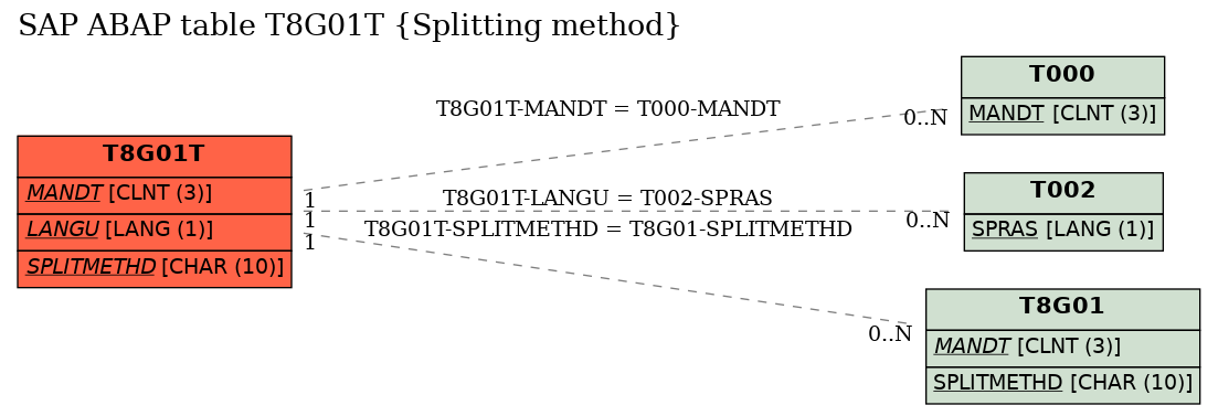 E-R Diagram for table T8G01T (Splitting method)