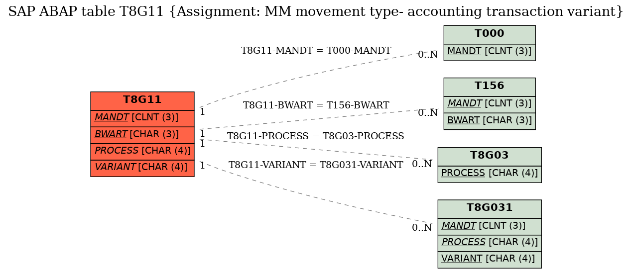 E-R Diagram for table T8G11 (Assignment: MM movement type- accounting transaction variant)