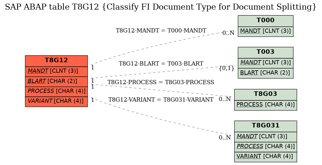 E-R Diagram for table T8G12 (Classify FI Document Type for Document Splitting)