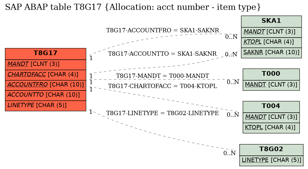 E-R Diagram for table T8G17 (Allocation: acct number - item type)