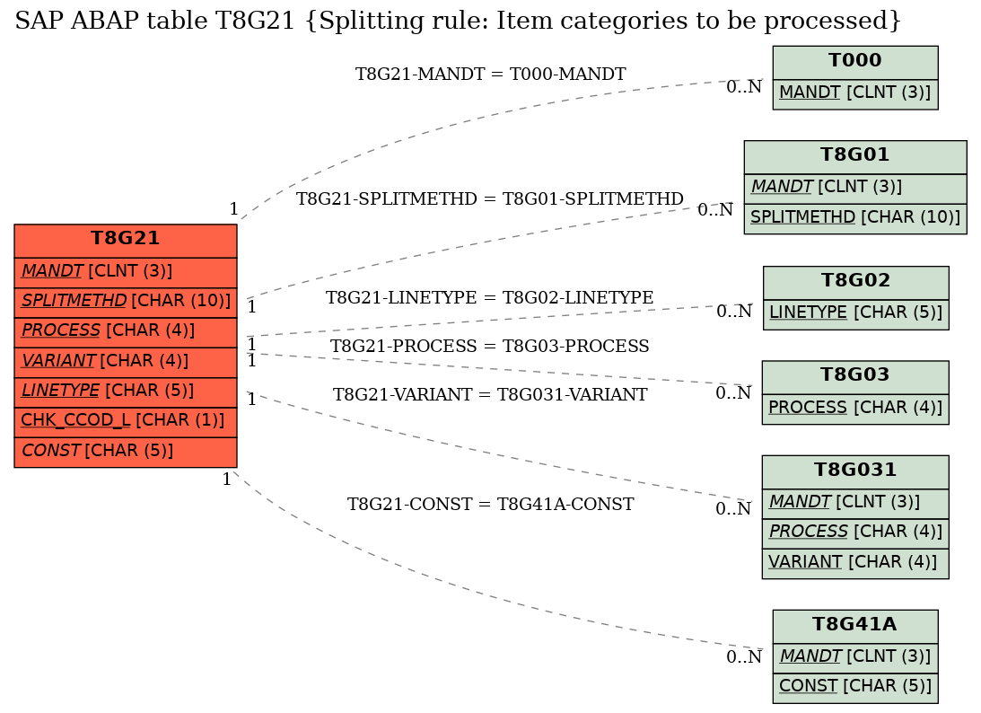 E-R Diagram for table T8G21 (Splitting rule: Item categories to be processed)