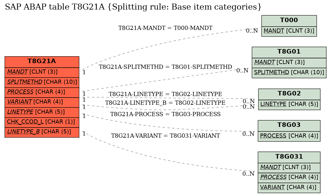 E-R Diagram for table T8G21A (Splitting rule: Base item categories)