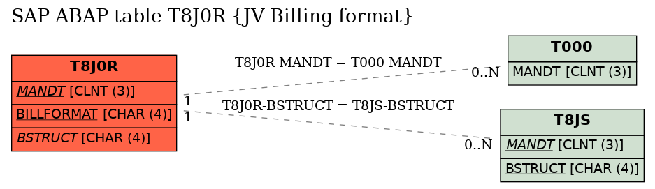 E-R Diagram for table T8J0R (JV Billing format)