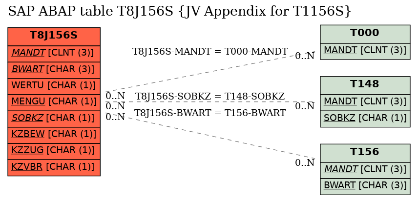 E-R Diagram for table T8J156S (JV Appendix for T1156S)