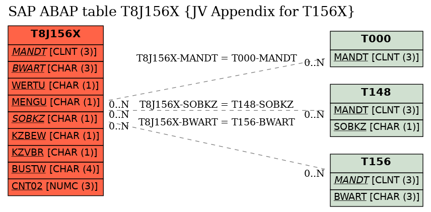 E-R Diagram for table T8J156X (JV Appendix for T156X)