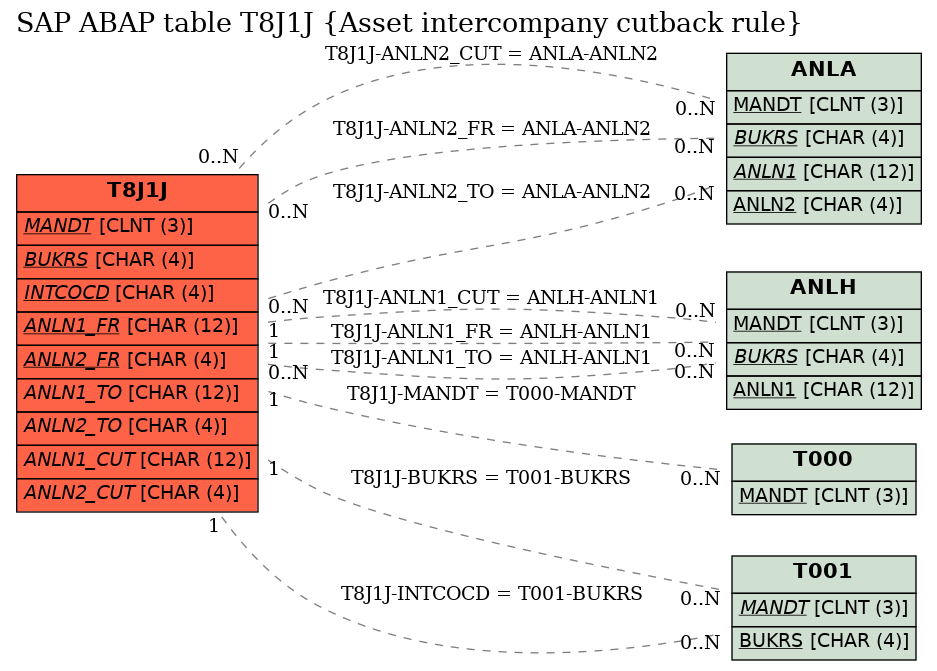E-R Diagram for table T8J1J (Asset intercompany cutback rule)
