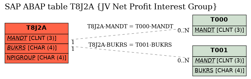 E-R Diagram for table T8J2A (JV Net Profit Interest Group)