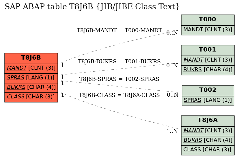 E-R Diagram for table T8J6B (JIB/JIBE Class Text)