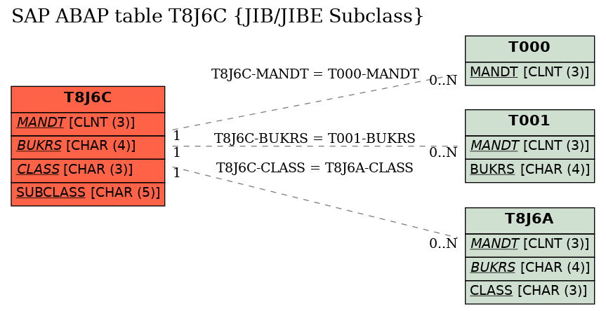 E-R Diagram for table T8J6C (JIB/JIBE Subclass)