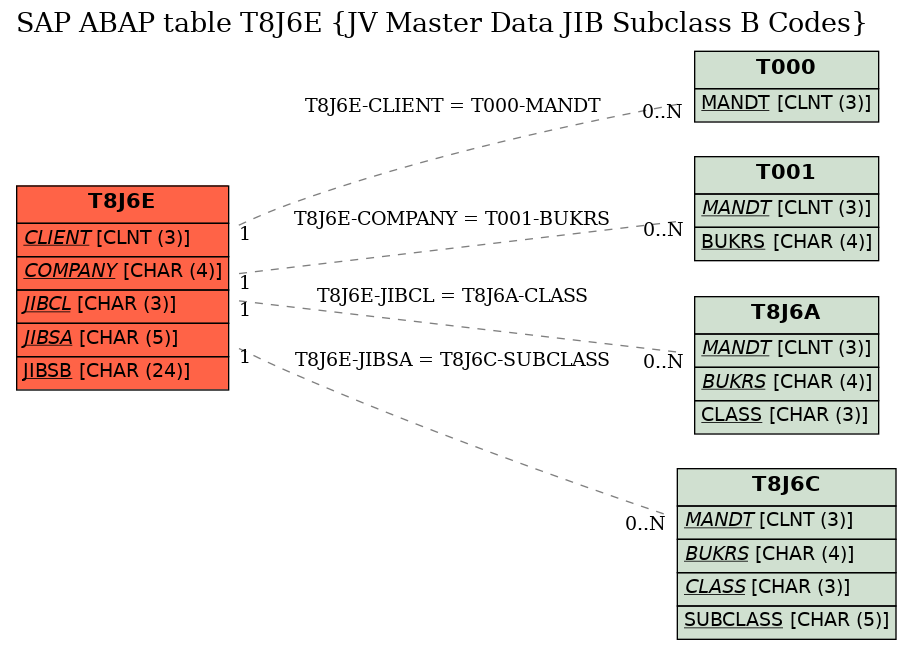 E-R Diagram for table T8J6E (JV Master Data JIB Subclass B Codes)