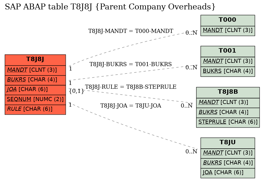 E-R Diagram for table T8J8J (Parent Company Overheads)