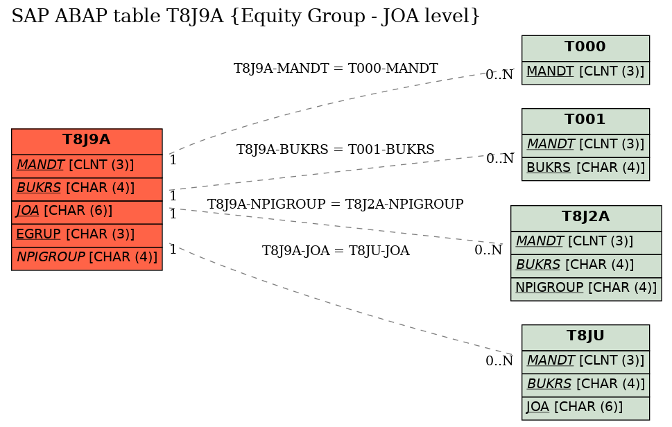 E-R Diagram for table T8J9A (Equity Group - JOA level)