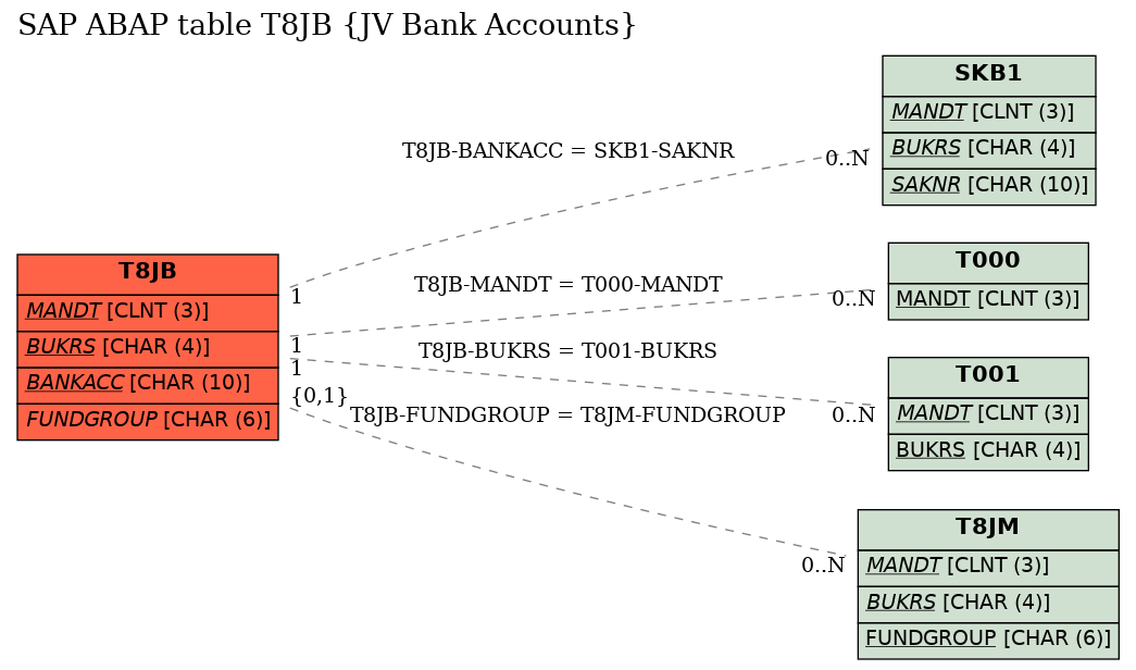 E-R Diagram for table T8JB (JV Bank Accounts)