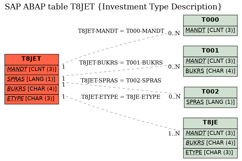 E-R Diagram for table T8JET (Investment Type Description)