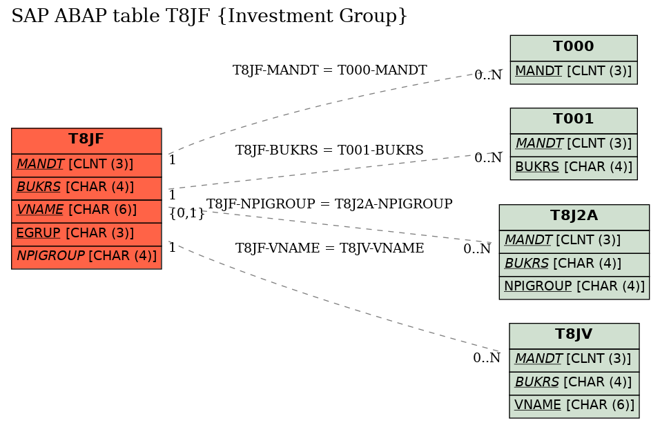 E-R Diagram for table T8JF (Investment Group)