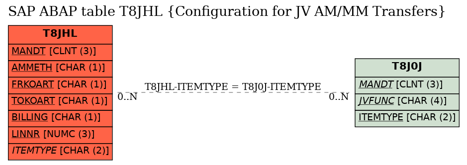 E-R Diagram for table T8JHL (Configuration for JV AM/MM Transfers)