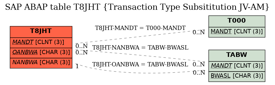 E-R Diagram for table T8JHT (Transaction Type Subsititution JV-AM)