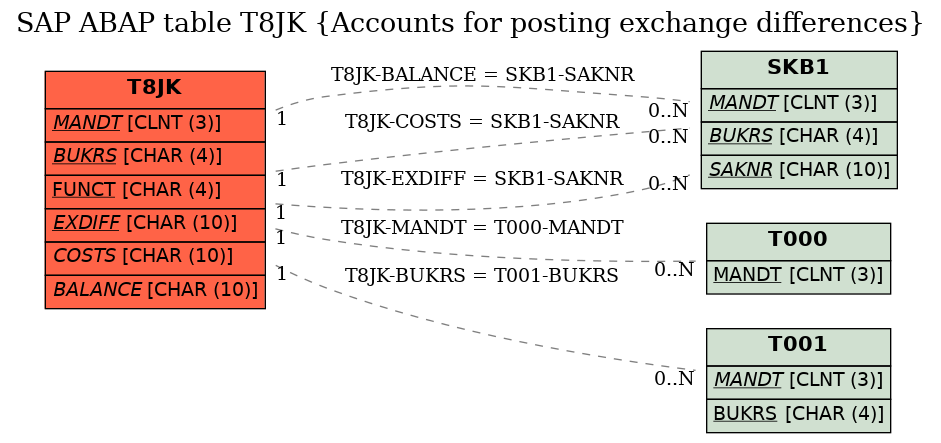 E-R Diagram for table T8JK (Accounts for posting exchange differences)