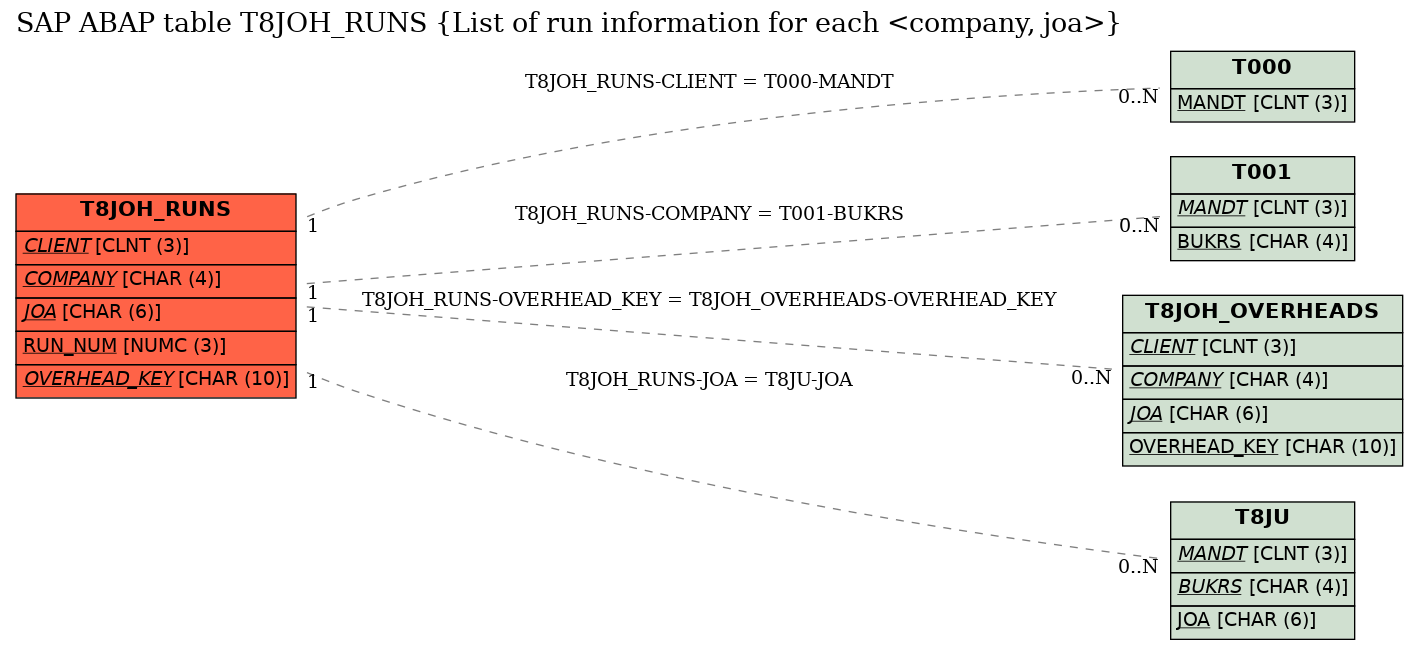 E-R Diagram for table T8JOH_RUNS (List of run information for each <company, joa>)