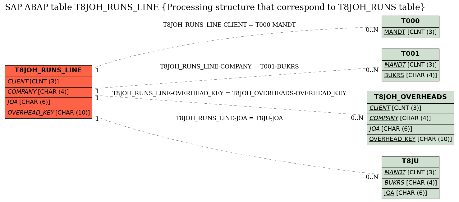 E-R Diagram for table T8JOH_RUNS_LINE (Processing structure that correspond to T8JOH_RUNS table)
