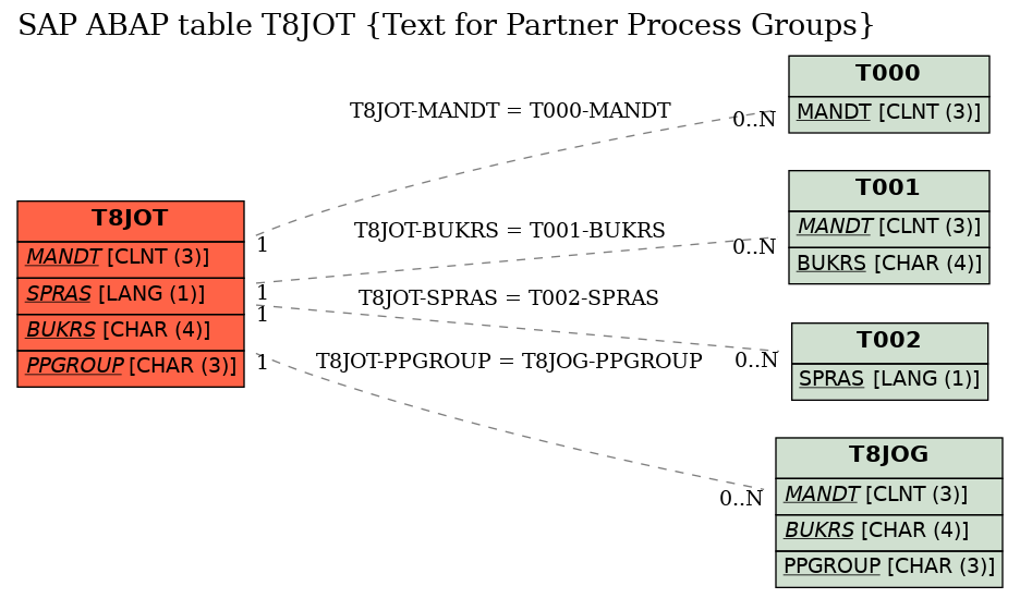 E-R Diagram for table T8JOT (Text for Partner Process Groups)