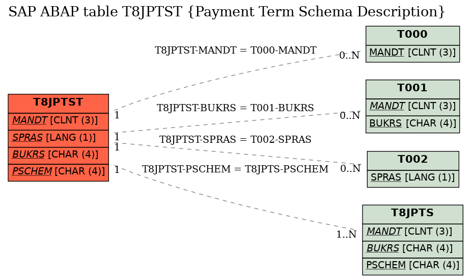 E-R Diagram for table T8JPTST (Payment Term Schema Description)