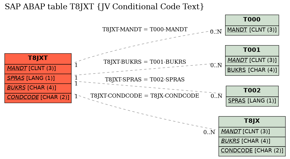 E-R Diagram for table T8JXT (JV Conditional Code Text)