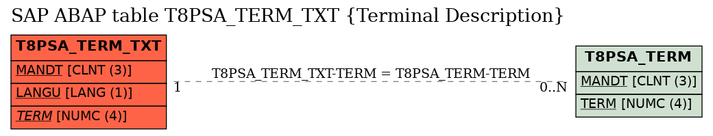 E-R Diagram for table T8PSA_TERM_TXT (Terminal Description)