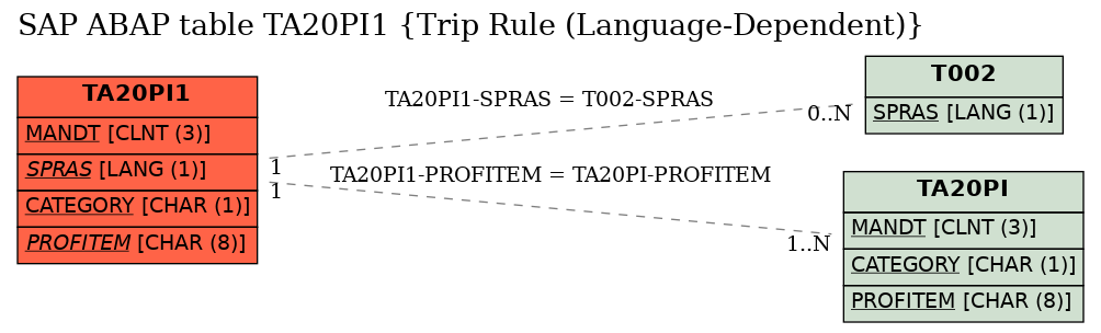 E-R Diagram for table TA20PI1 (Trip Rule (Language-Dependent))