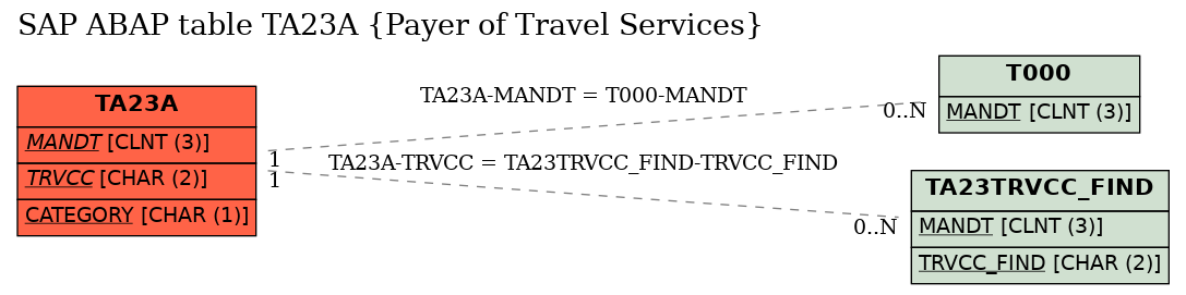 E-R Diagram for table TA23A (Payer of Travel Services)