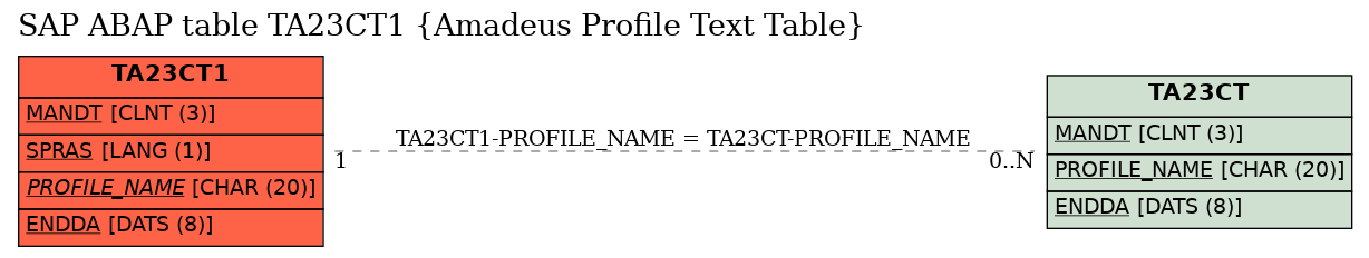 E-R Diagram for table TA23CT1 (Amadeus Profile Text Table)